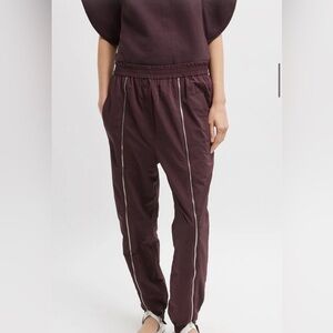 Women's Tibi Maroon Track Pants with Contrast zip down the front of the leg